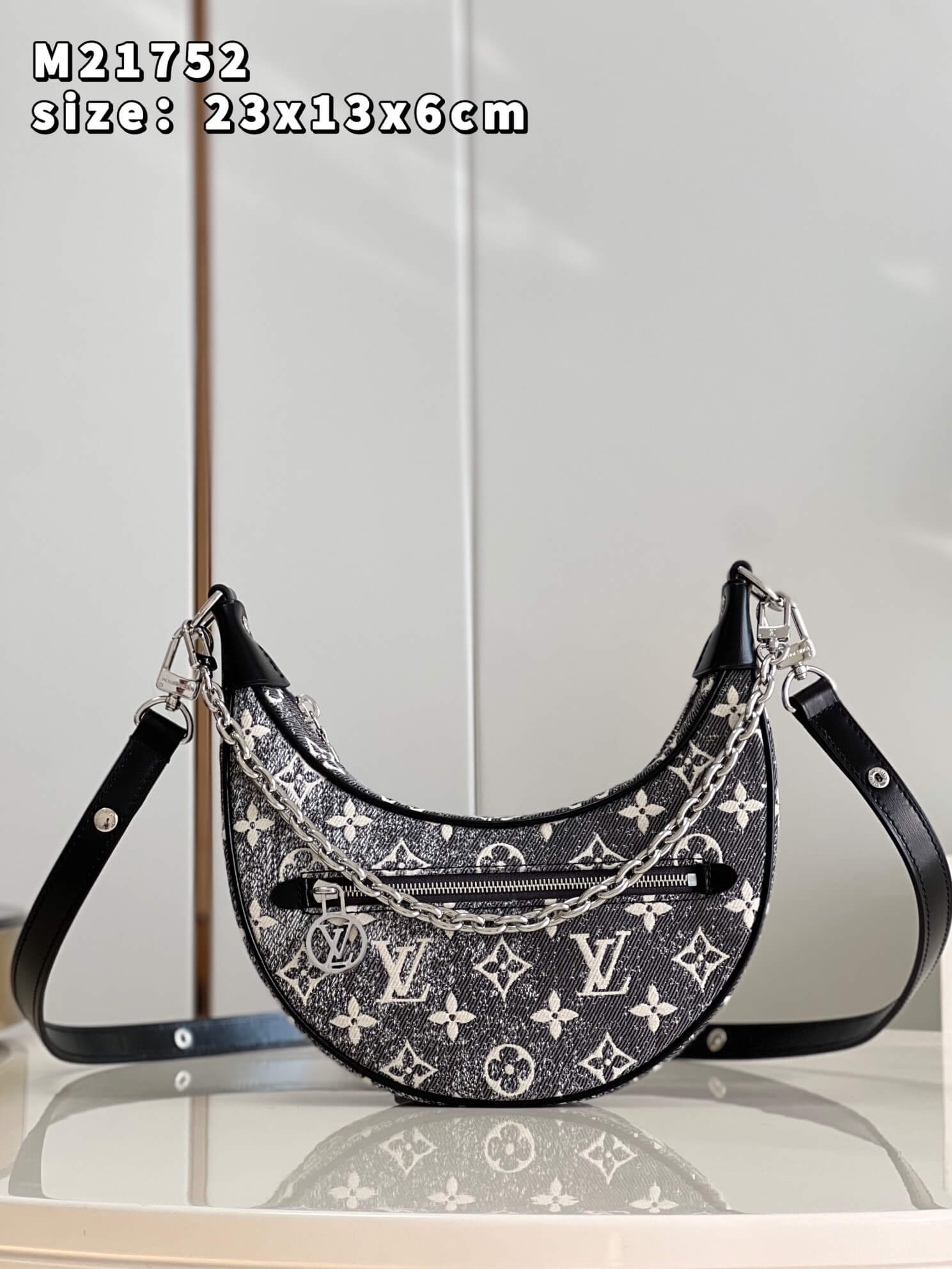 Louis Vuitton LV Monogram Denim Loop PM Shoulder Handbag M21752 Grey