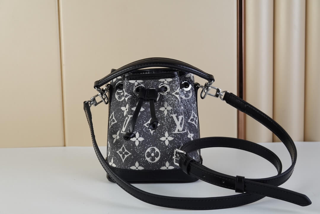 Louis Vuitton LV Monogram Denim Nano Noe Shoulder Handbag M46445 Grey