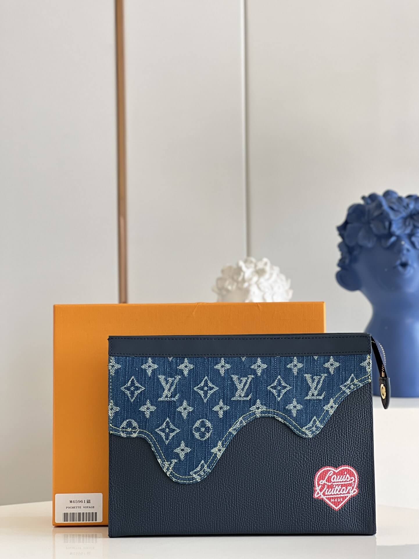 Louis Vuitton LV Monogram Denim Pochette MM voyage Travel Bag M45961 Navy Blue - Black