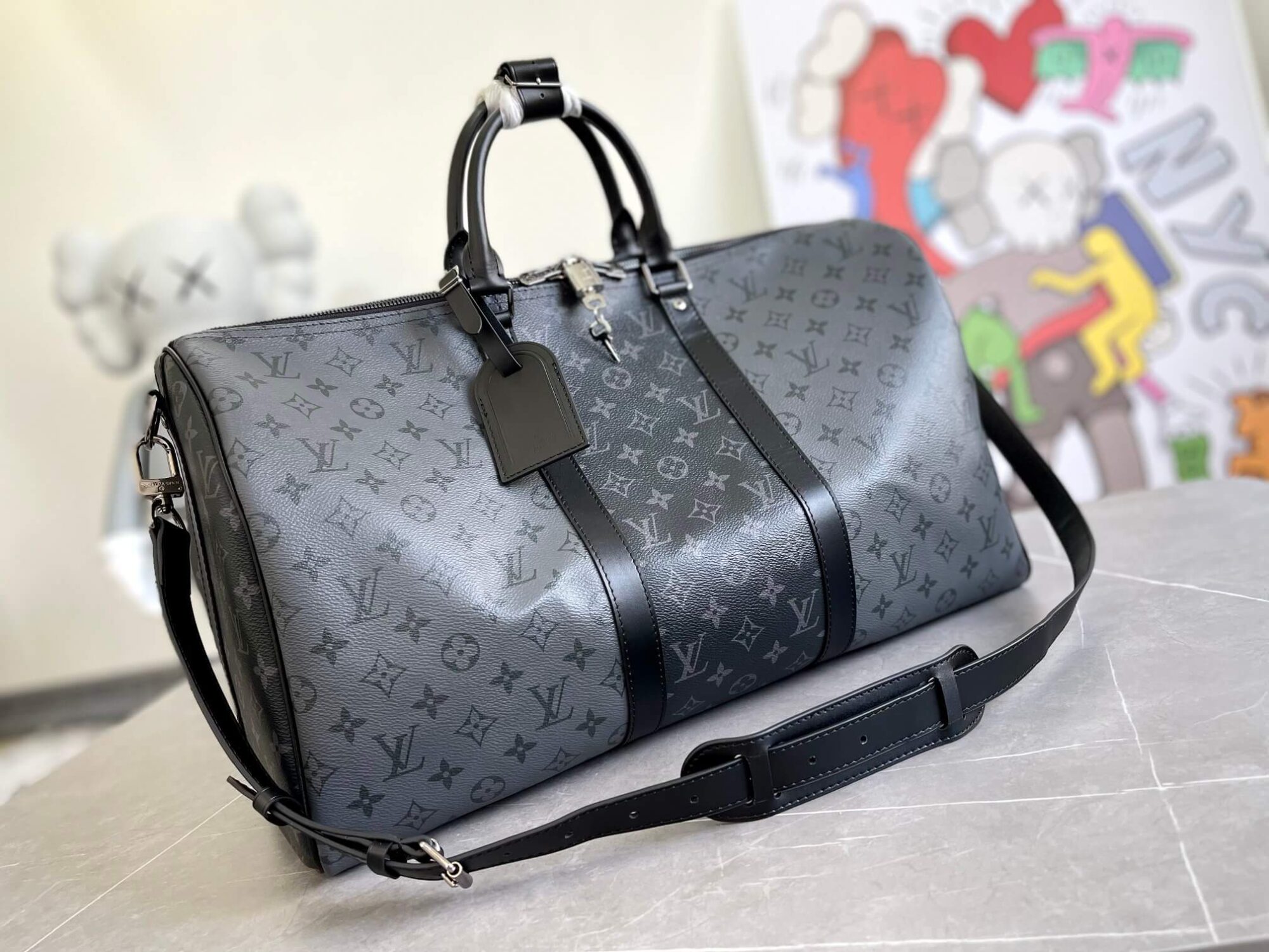 Louis Vuitton LV Monogram Eclipse Canvas Bandoulière 50 Travel Shoulder HandBag M45392 Black