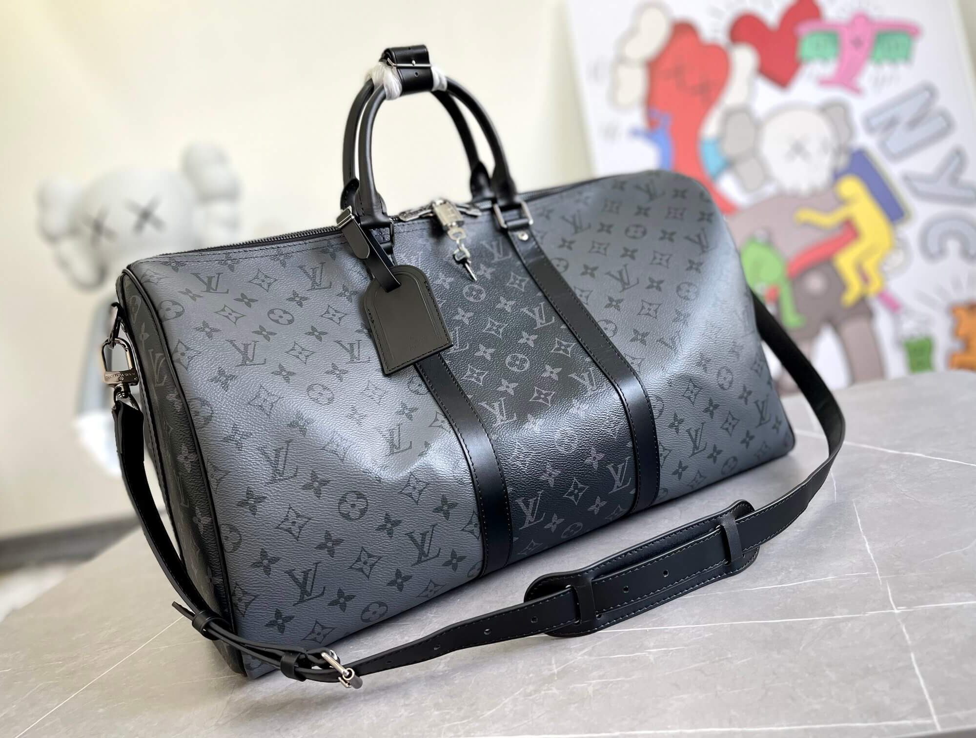 Louis Vuitton LV Monogram Eclipse Canvas Bandoulière 50 Travel Shoulder HandBag M45392 Black