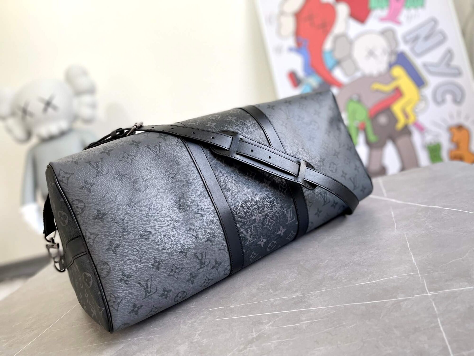 Louis Vuitton LV Monogram Eclipse Canvas Bandoulière 50 Travel Shoulder HandBag M45392 Black - Image 9