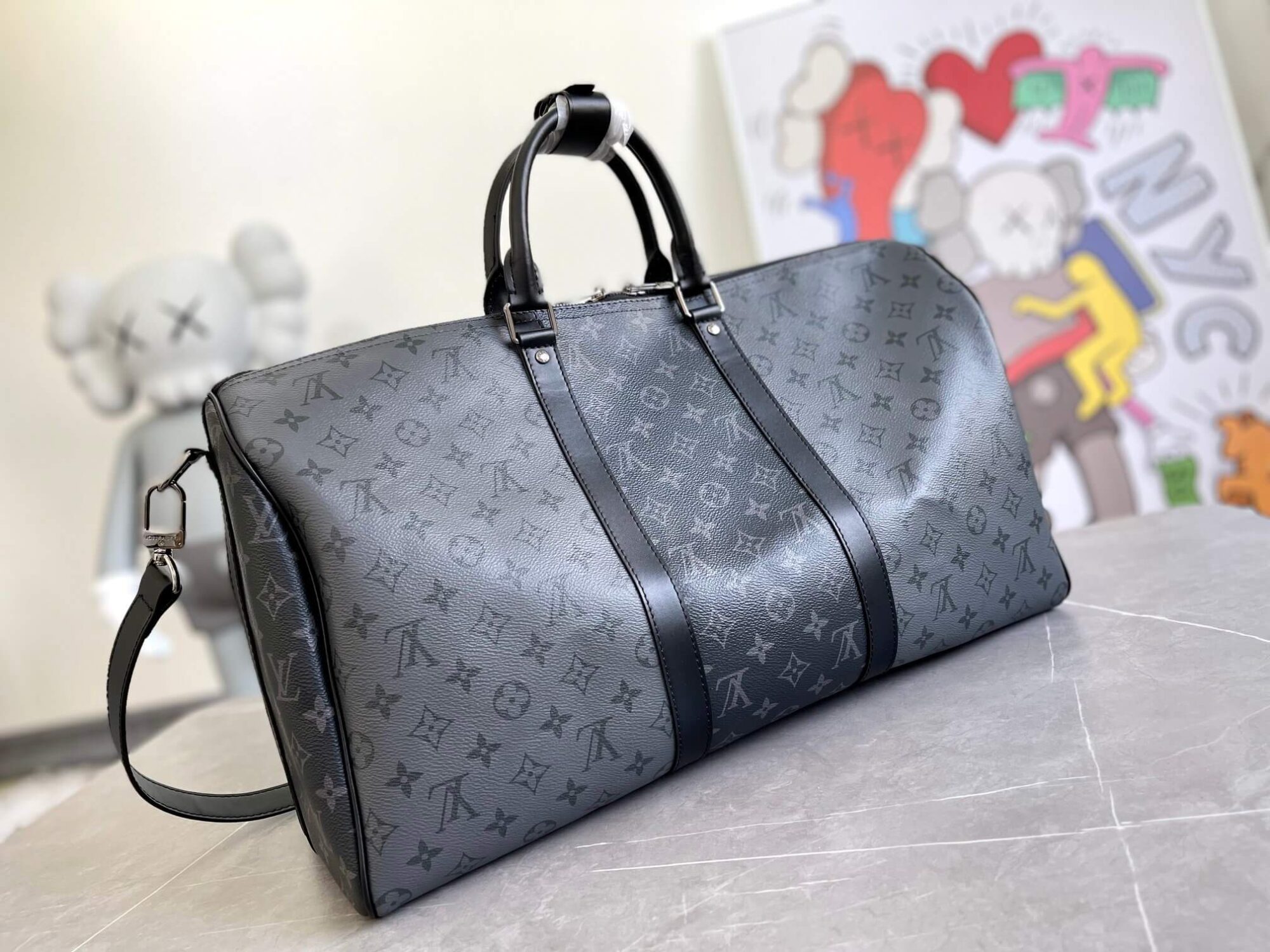 Louis Vuitton LV Monogram Eclipse Canvas Bandoulière 50 Travel Shoulder HandBag M45392 Black - Image 2