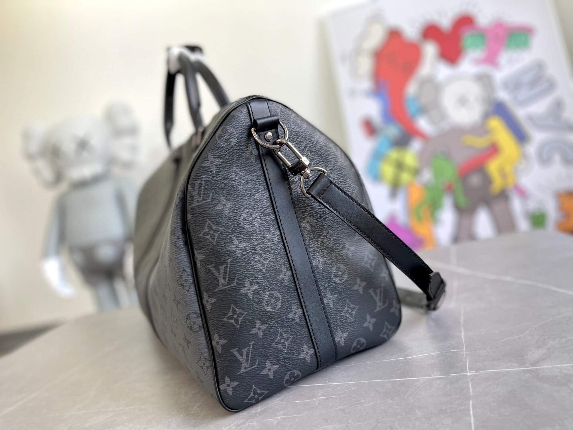 Louis Vuitton LV Monogram Eclipse Canvas Bandoulière 50 Travel Shoulder HandBag M45392 Black - Image 4