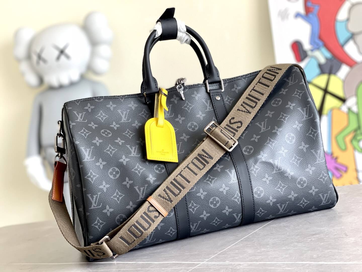 Louis Vuitton LV Monogram Eclipse Canvas Keepall Bandoulière 45 Travel Shoulder HandBag M45611 Black