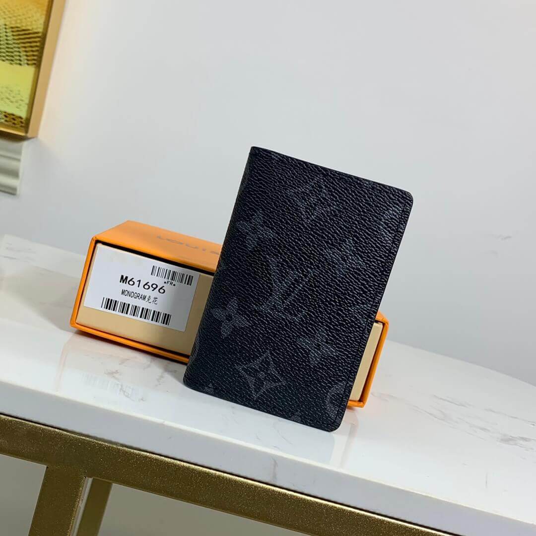 Louis Vuitton LV Monogram Eclipse Canvas Pocket Organizer Wallet M61696 Black