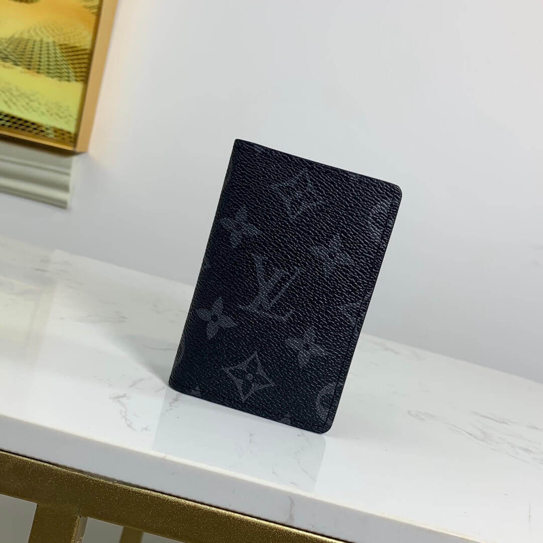 Louis Vuitton LV Monogram Eclipse Canvas Pocket Organizer Wallet M61696 Black - Image 9