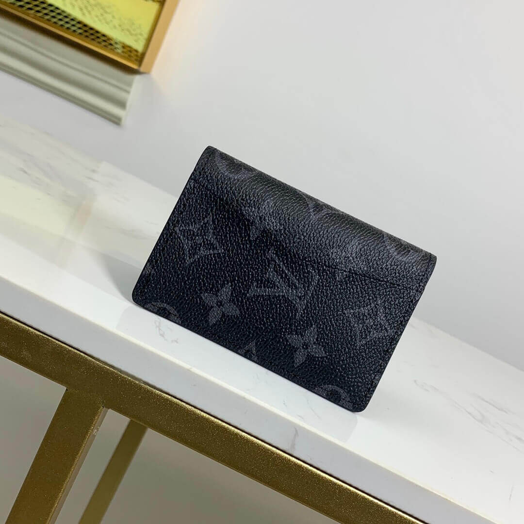 Louis Vuitton LV Monogram Eclipse Canvas Pocket Organizer Wallet M61696 Black - Image 7