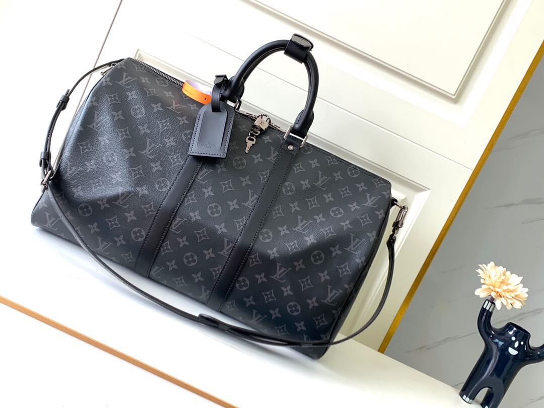 Louis Vuitton LV Monogram Eclipse canvas Keepall Bandouliere 45 M40569 - 50 M40568 - 55 M40605 Travel Bag Black