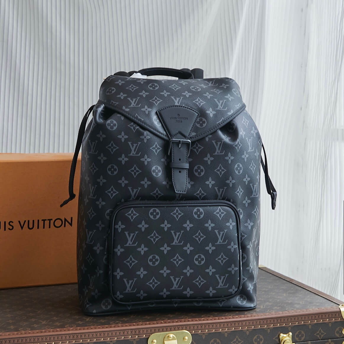 Louis Vuitton LV Monogram Eclipse canvas Montsouris Backpack Bag M46683 Black Flower