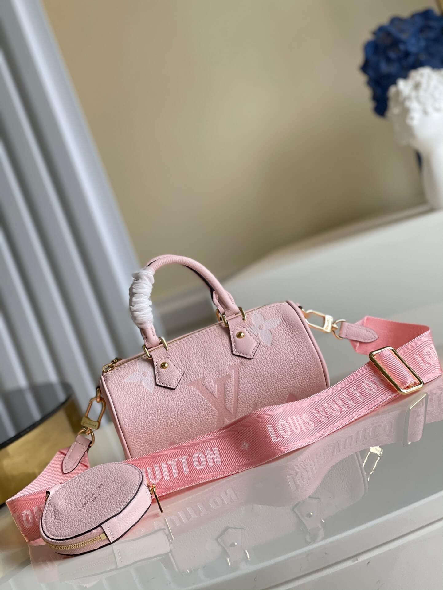 Louis Vuitton LV Monogram Empreinte Leather Papillon BB Shoulder HandBag M45708 Light Pink - Vanilla Yellow