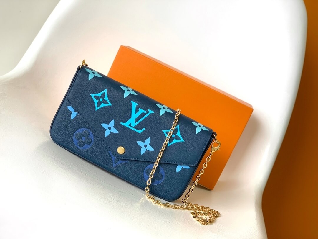 Louis Vuitton LV Monogram Empreinte Pochette Félicie Chain Wallet M82349 Blue