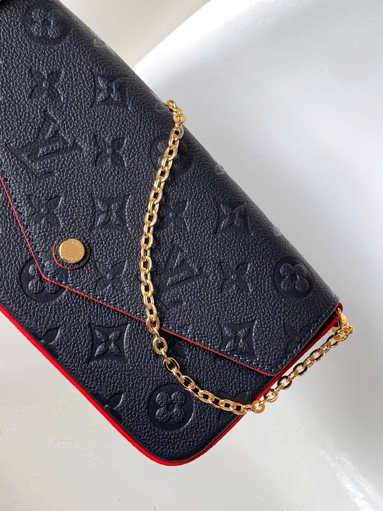 Louis Vuitton LV Monogram Empreinte Pochette Félicie Chain Wallet M82477 Black M63700 Red M82363 Cream M83589 Beige M82609 Navy Blue M64099 Marine Blue - Image 54