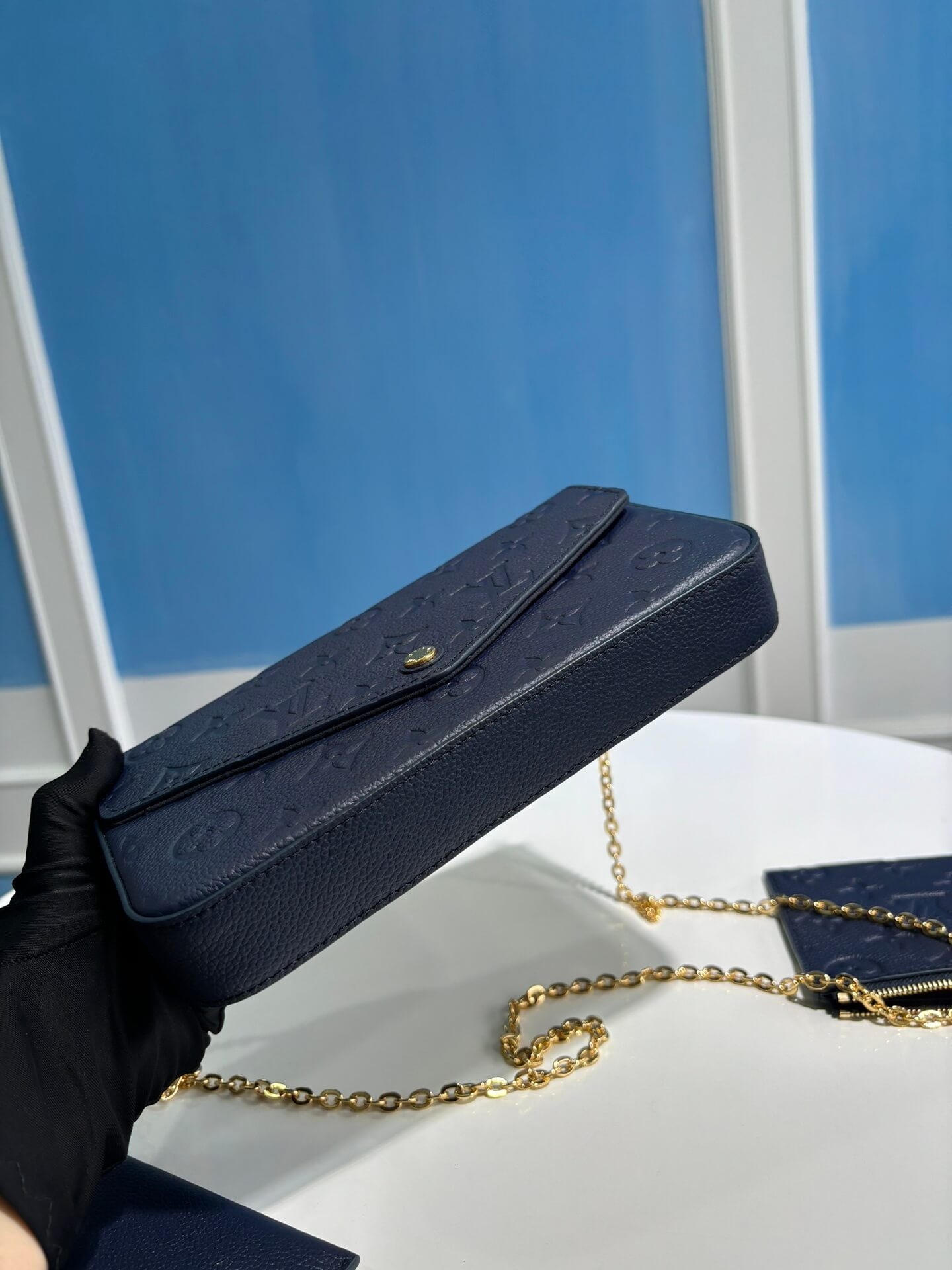 Louis Vuitton LV Monogram Empreinte Pochette Félicie Chain Wallet M82477 Black M63700 Red M82363 Cream M83589 Beige M82609 Navy Blue M64099 Marine Blue - Image 46