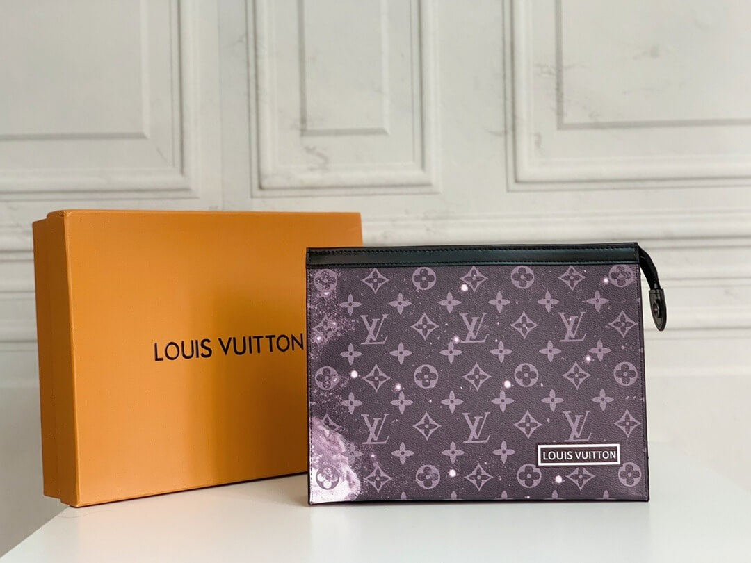Louis Vuitton LV Monogram Galaxy Coated Canvas Pochette Voyage Bag M44448 Black