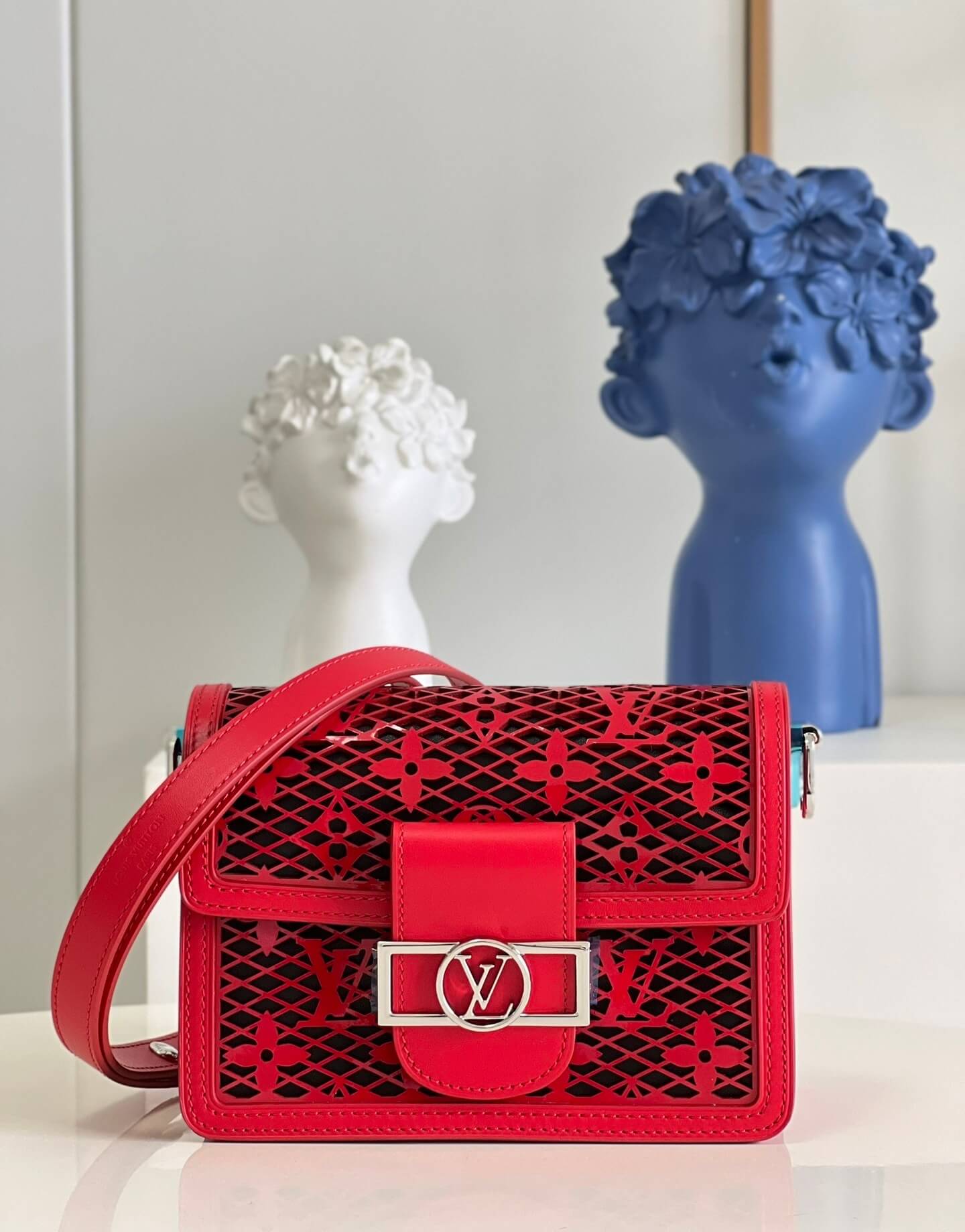 Louis Vuitton LV Monogram Lace Mini Dauphine Handbag M20359 Red - Black