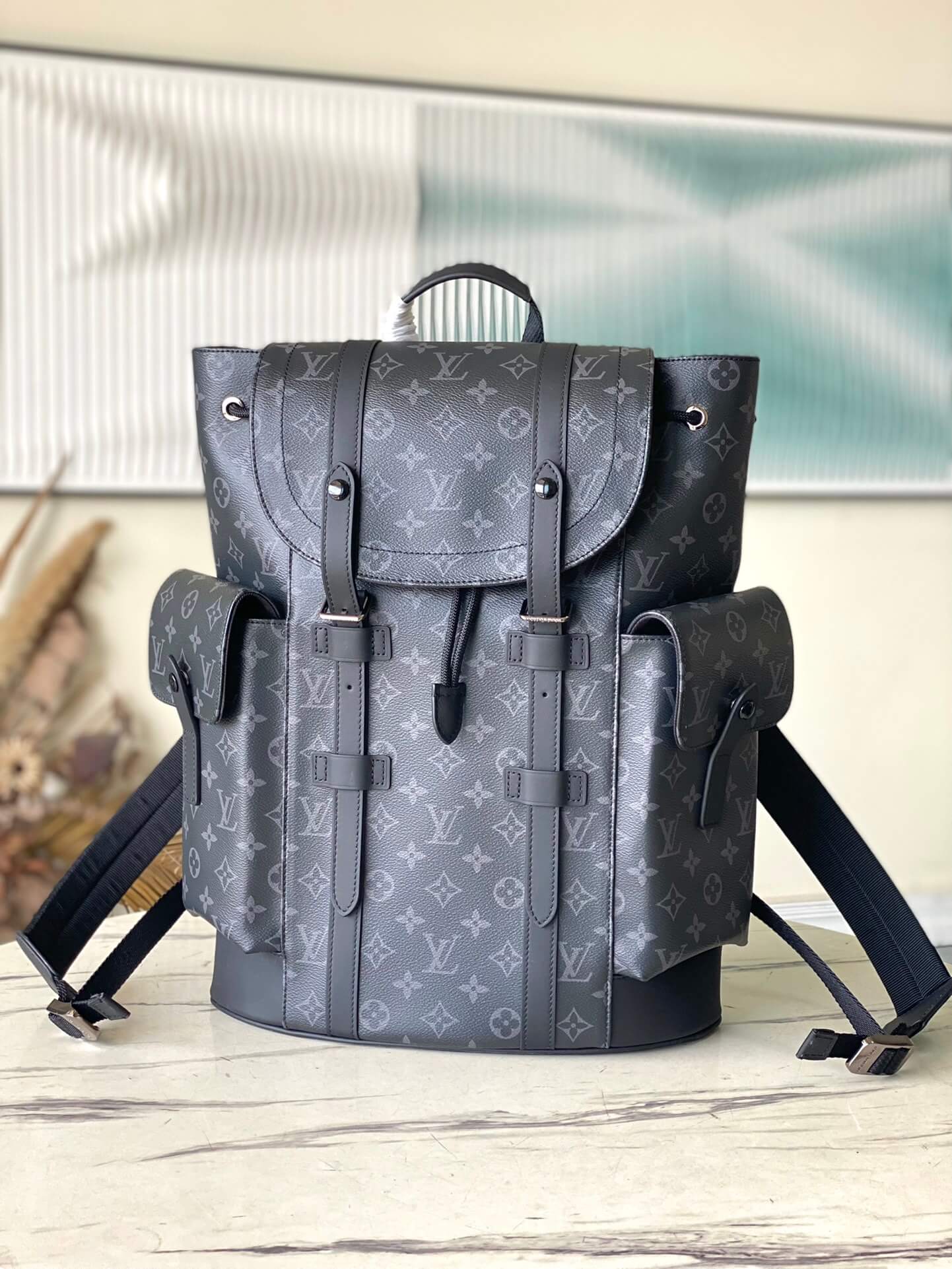 Louis Vuitton LV Monogram Macassar - Monogram Eclipse Canvas Christopher Backpack MM Bag M43735 Brown - Black - Image 11