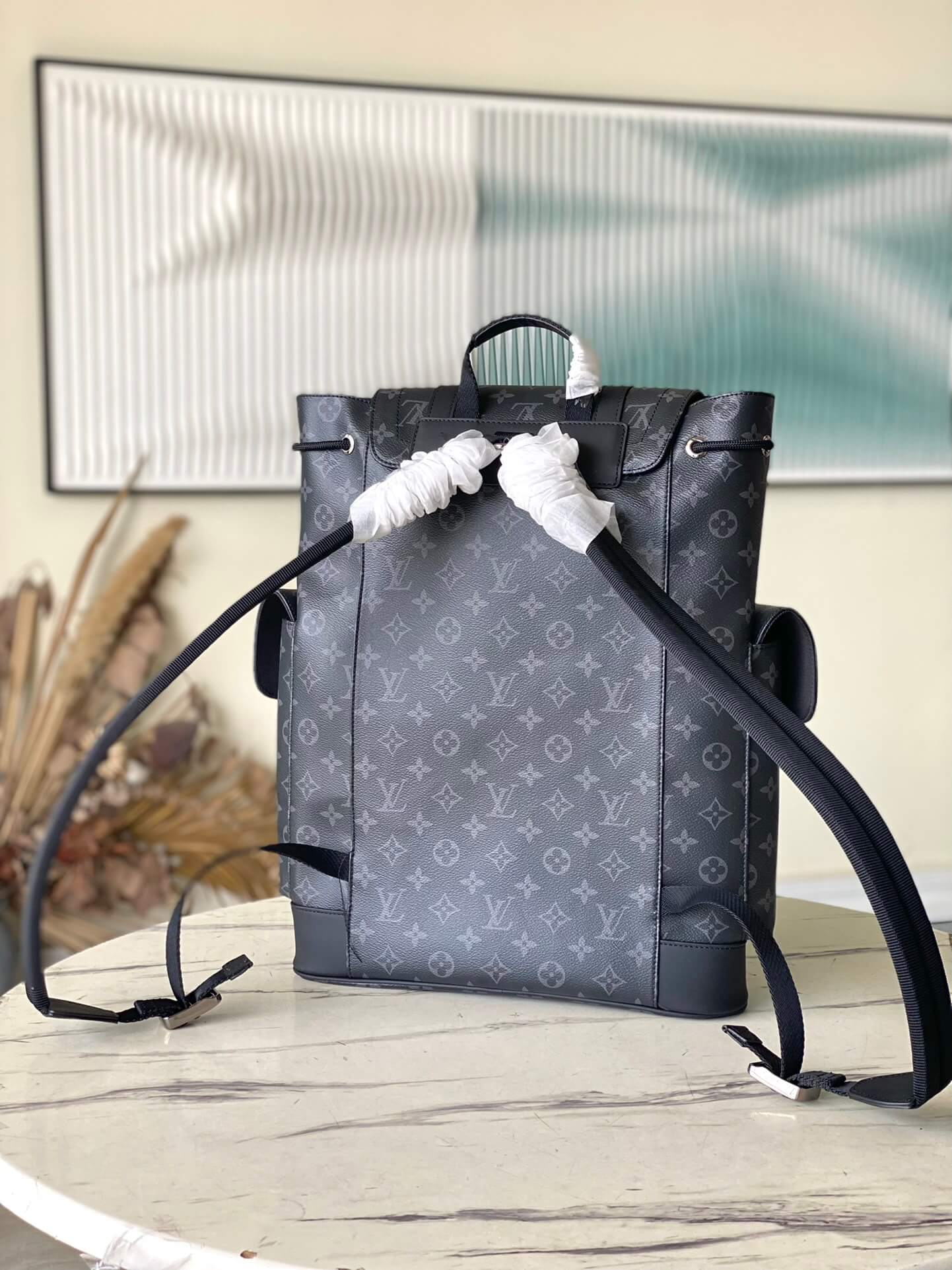 Louis Vuitton LV Monogram Macassar - Monogram Eclipse Canvas Christopher Backpack MM Bag M43735 Brown - Black - Image 12