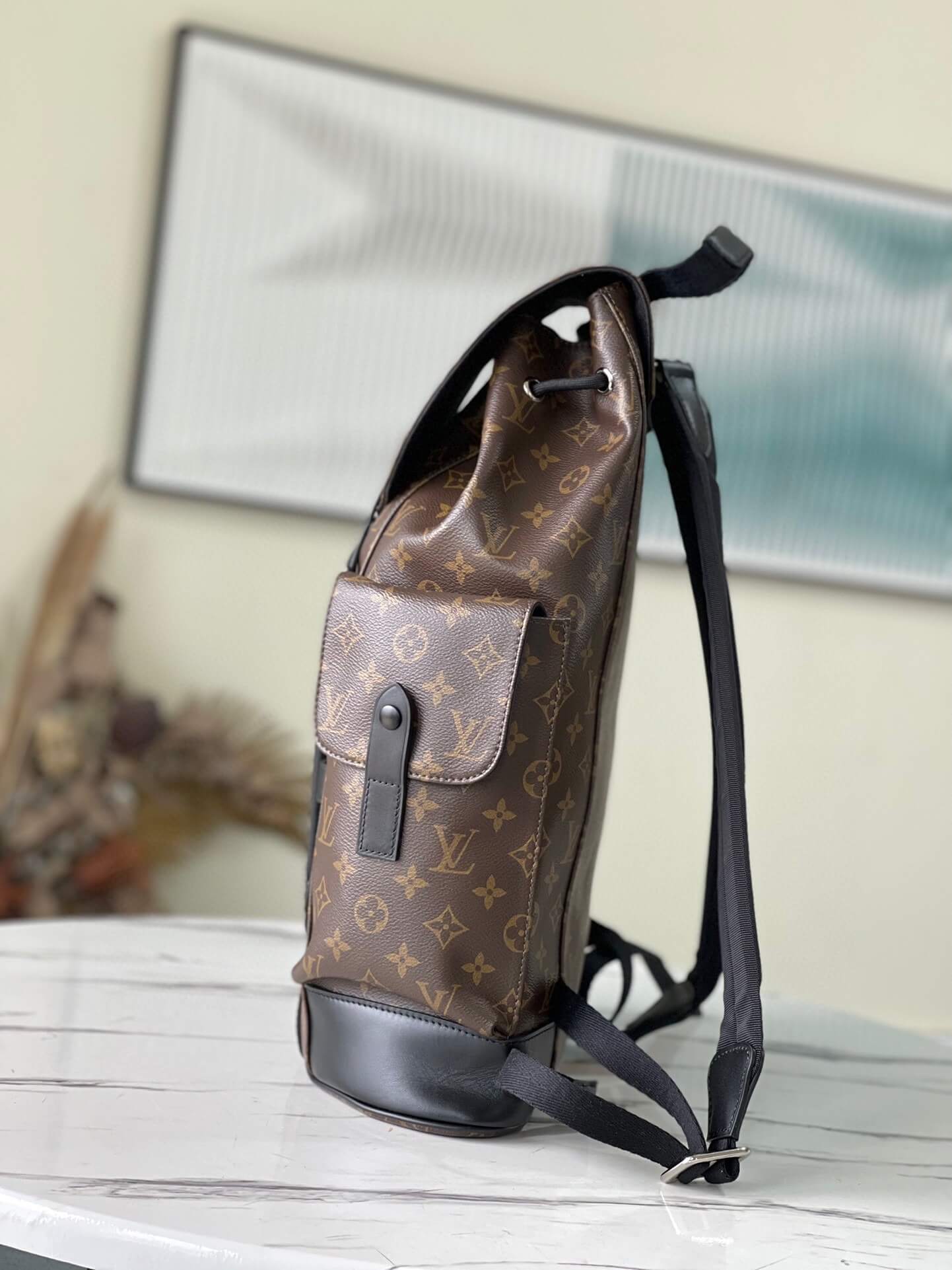 Louis Vuitton LV Monogram Macassar - Monogram Eclipse Canvas Christopher Backpack MM Bag M43735 Brown - Black - Image 4