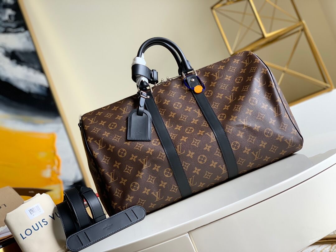 Louis Vuitton LV Monogram Macassar Canvas Keepall Bandoulière 55 M56714 Brown - 45 M56711 Black Travel Shoulder HandBag