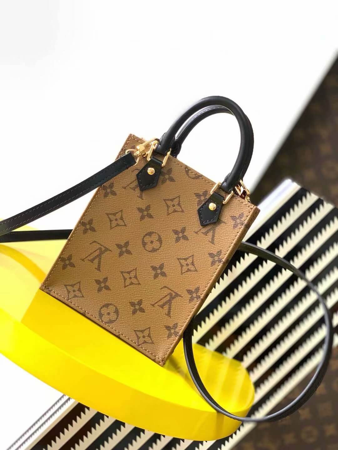 Louis Vuitton LV Monogram Reverse Canvas Petit Sac Plat Bag M69442 Caramel Brown