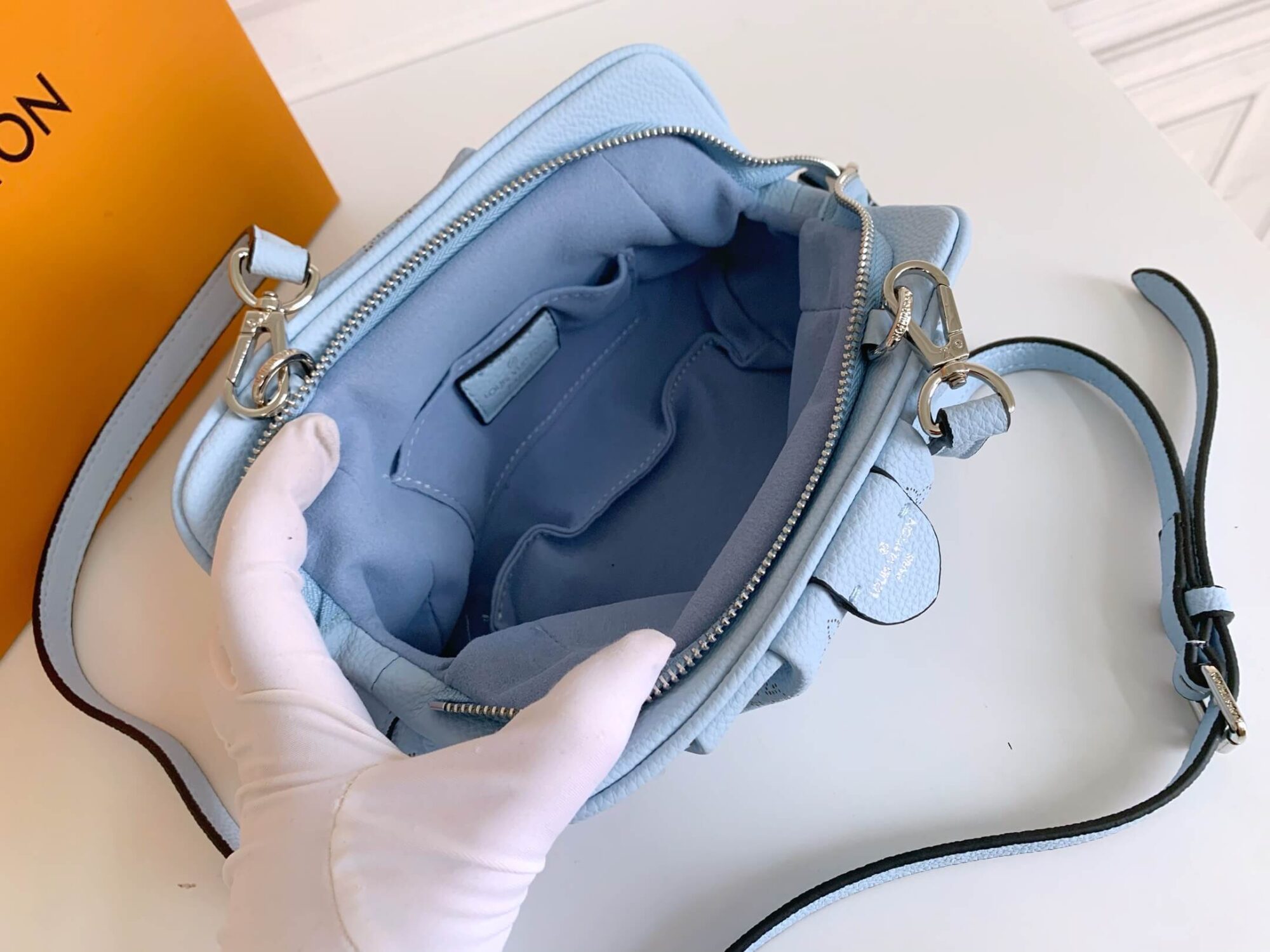Louis Vuitton LV Monogram Scala mini Pouch Mahina Shoulder Crossbody Bag M80094 Green M80093 Black M80092 Pink - Blue - Image 30