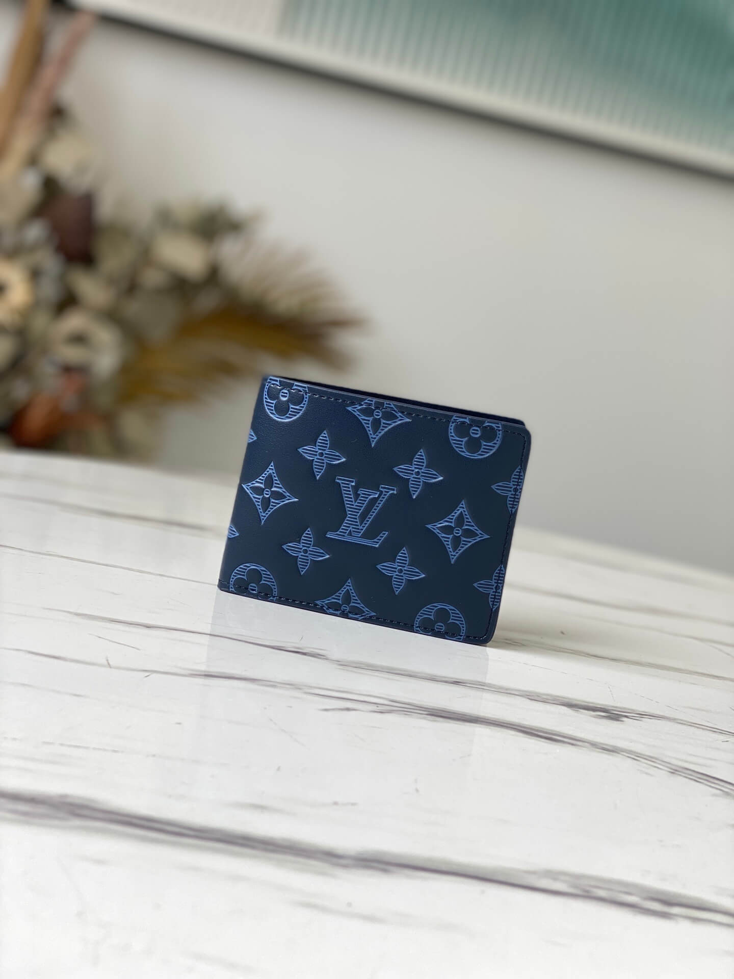 Louis Vuitton LV Monogram Shadow Multiple Wallet M80422 Navy Blue