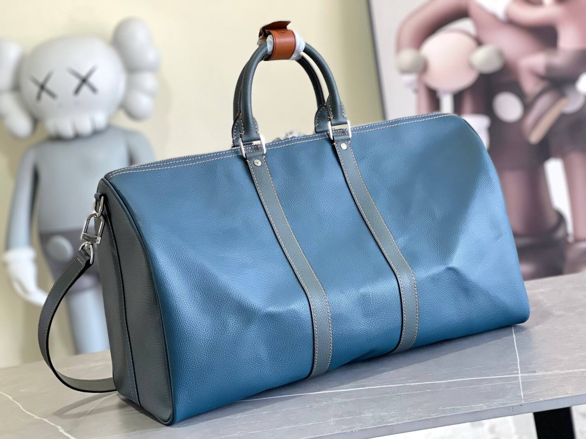 Louis Vuitton LV Taurillon leather Keepall Bandoulière 50 Travel Shoulder HandBag M21377 Blue - Image 2