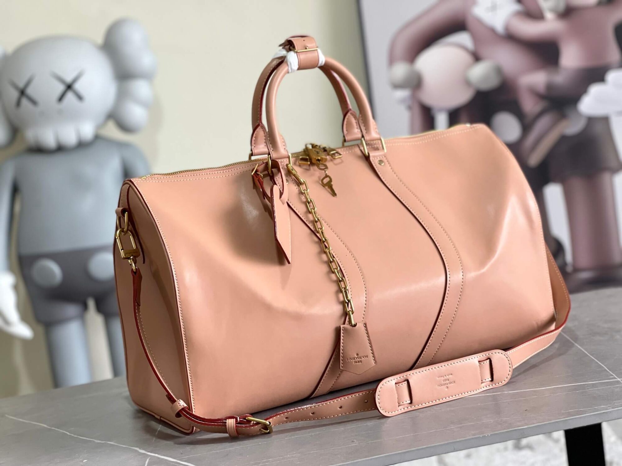 Louis Vuitton LV Monogram Solar Ray canvas Keepall Bandoulière 50 Travel Shoulder Bag M55609 Light Pink