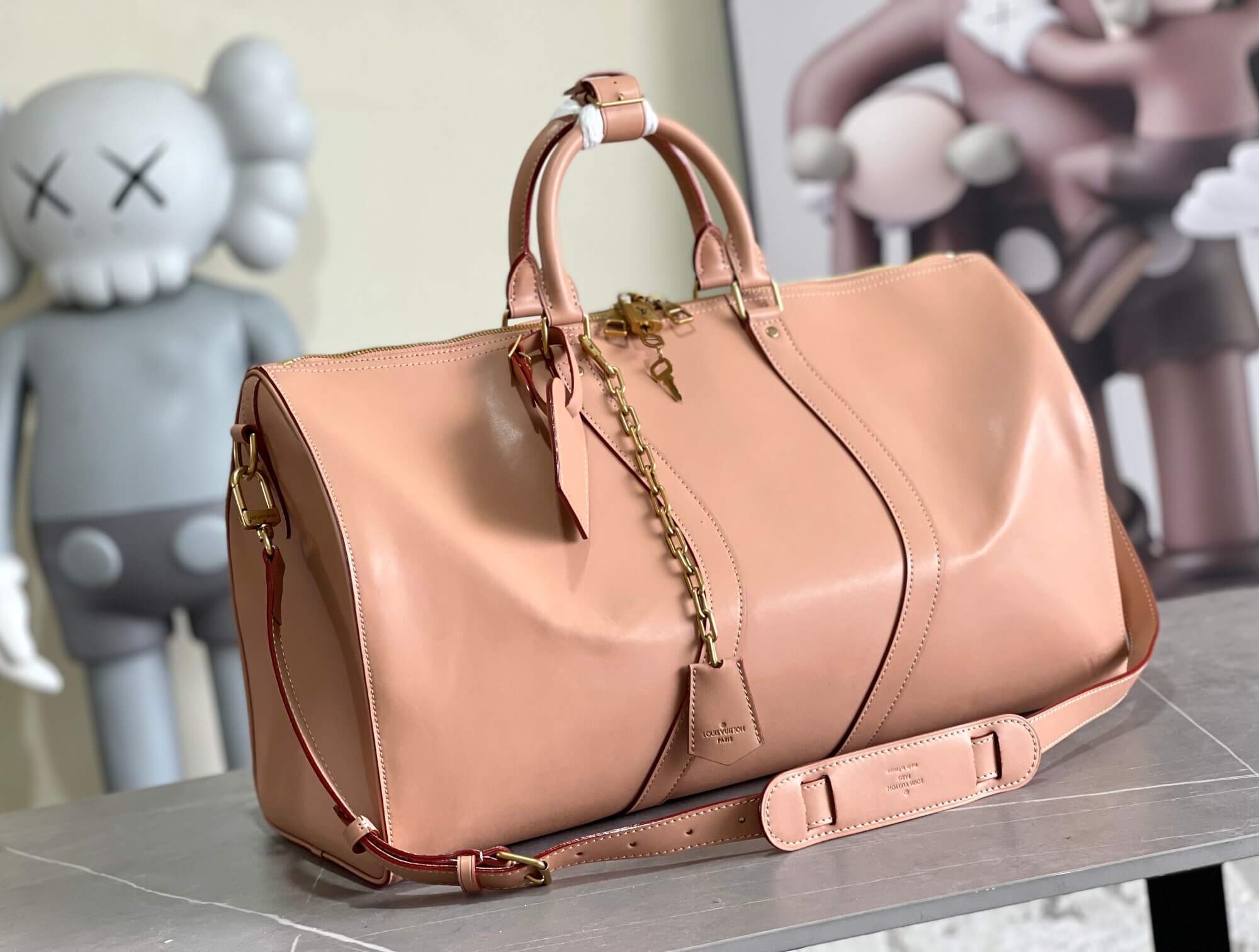 Louis Vuitton LV Monogram Solar Ray canvas Keepall Bandoulière 50 Travel Shoulder Bag M55609 Light Pink