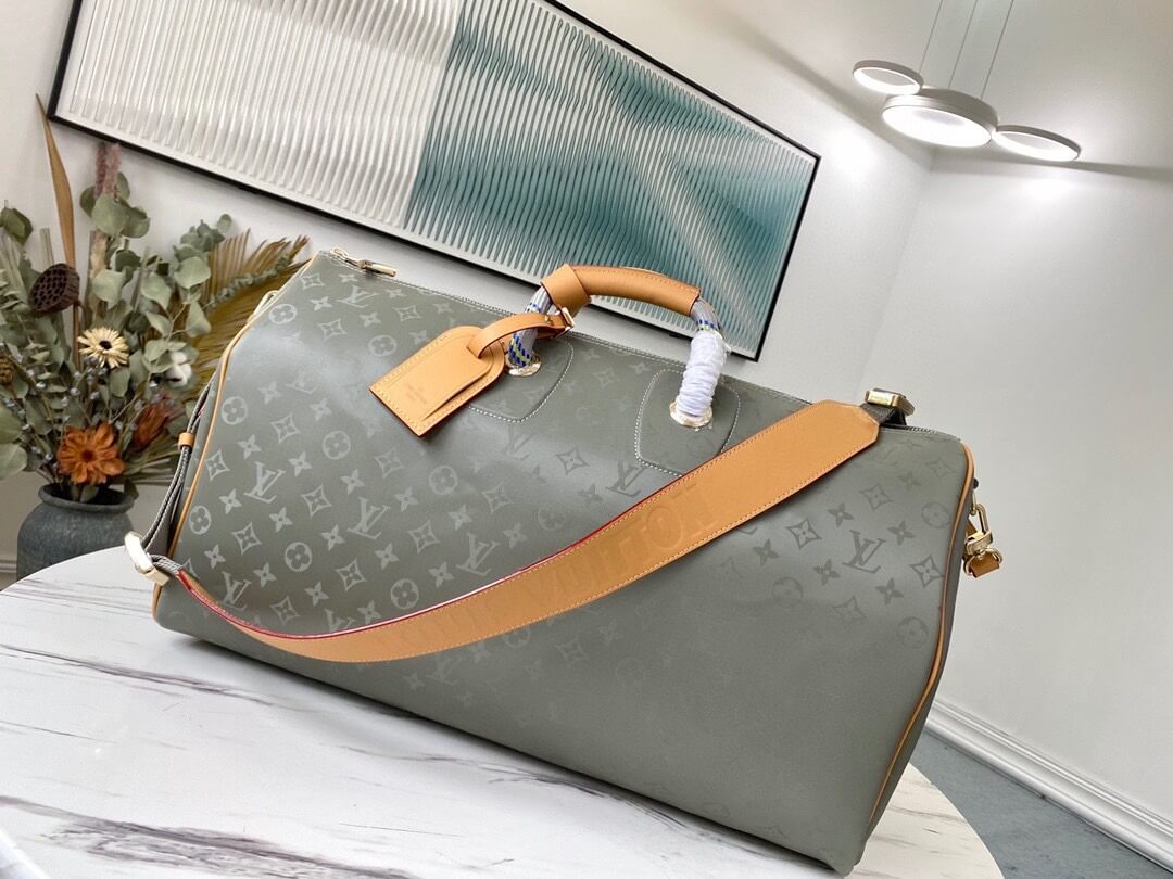 Louis Vuitton LV Monogram Titanium Keepall Bandouliere 50 Soft Travel Bag M43886 Gray