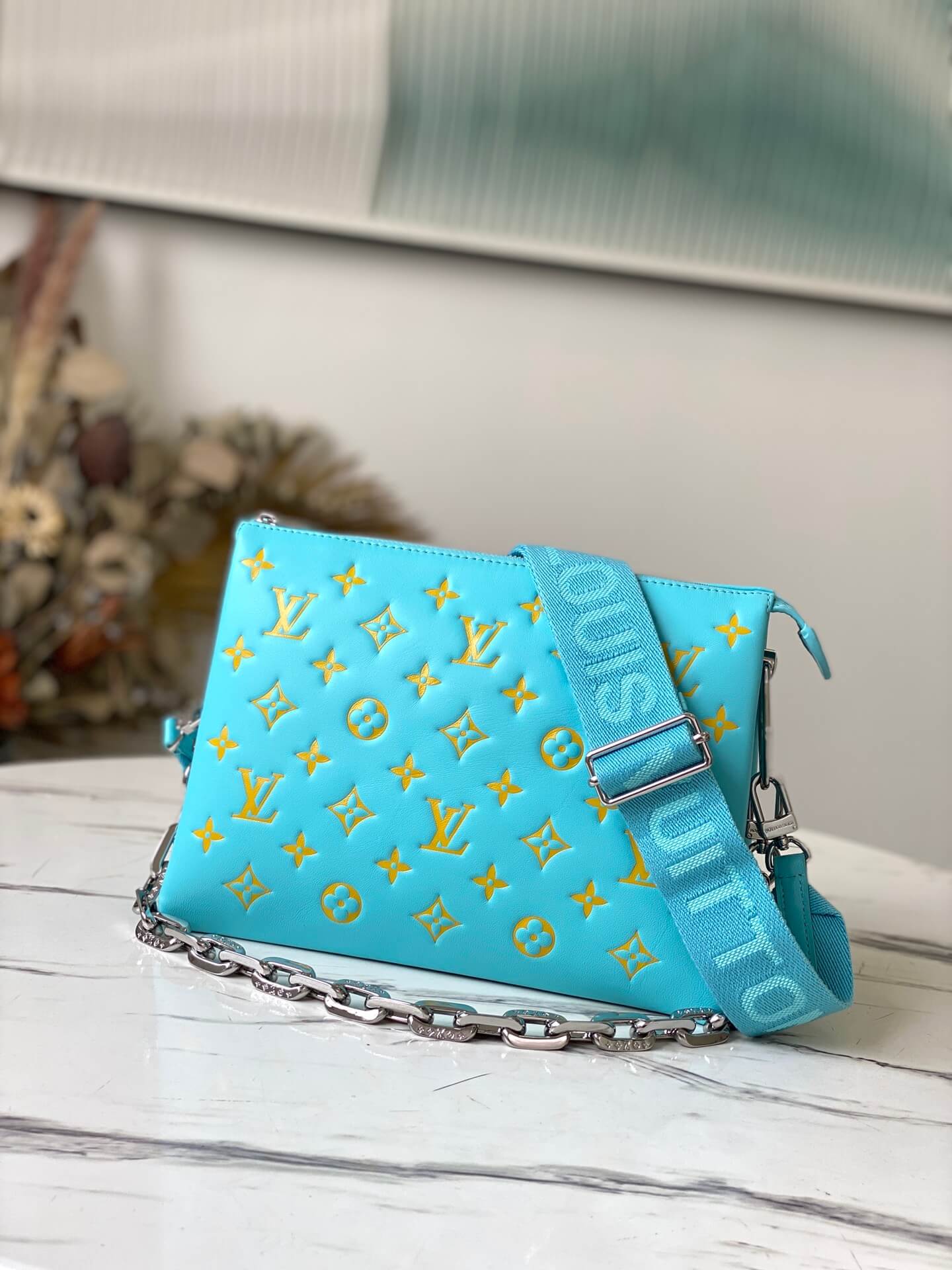 Louis Vuitton LV Monogram embossed Coussin PM H27 Lambskin Shoulder Crossbody Handbag M58699 Blue / Red (Copy)