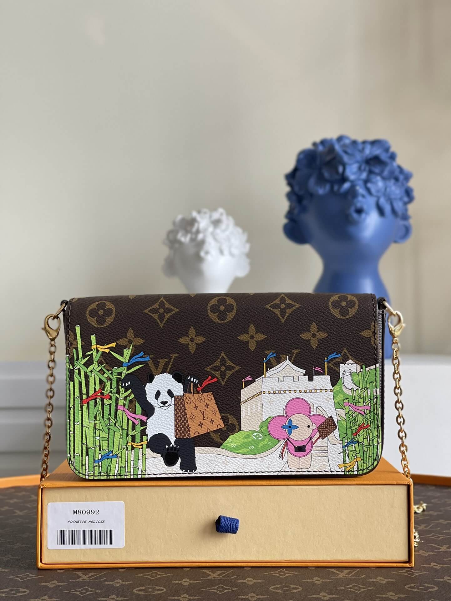 Louis Vuitton LV Monogram canvas Félicie Pochette Vivienne Holiday Bag M80992 Myosotis Blue - Fuchsia Pink