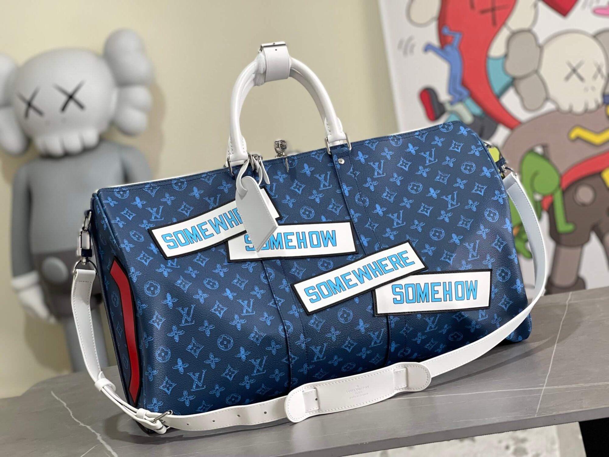 Louis Vuitton LV Monogram canvas Keepall Bandoulière 50 Travel Shoulder Bag M58979 Navy Blue