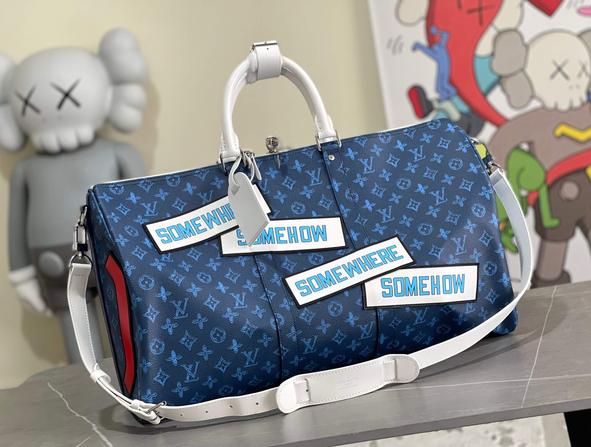 Louis Vuitton LV Monogram canvas Keepall Bandoulière 50 Travel Shoulder Bag M58979 Navy Blue