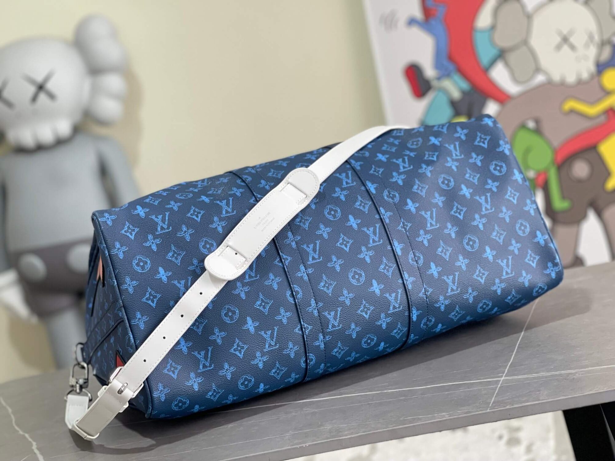 Louis Vuitton LV Monogram canvas Keepall Bandoulière 50 Travel Shoulder Bag M58979 Navy Blue - Image 9