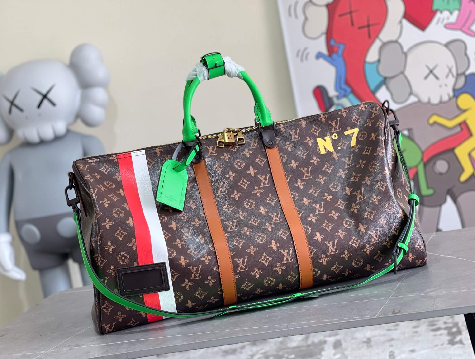 Louis Vuitton LV Monogram canvas Keepall Bandouliere 55 Duffel Travel Shoulder Bag M59661 Green / Brown