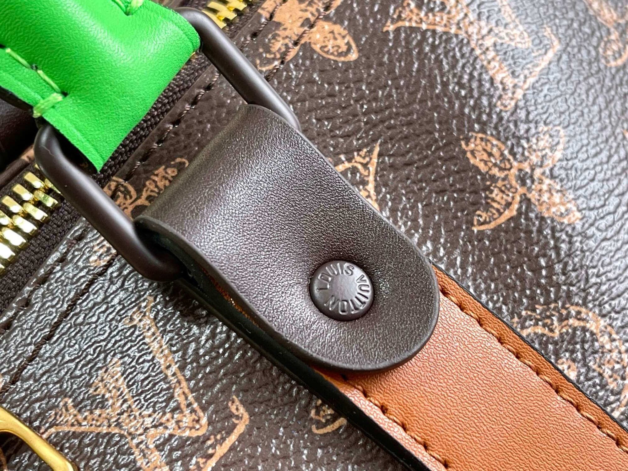 Louis Vuitton LV Monogram canvas Keepall Bandouliere 55 Duffel Travel Shoulder Bag M59661 Green / Brown - Image 6
