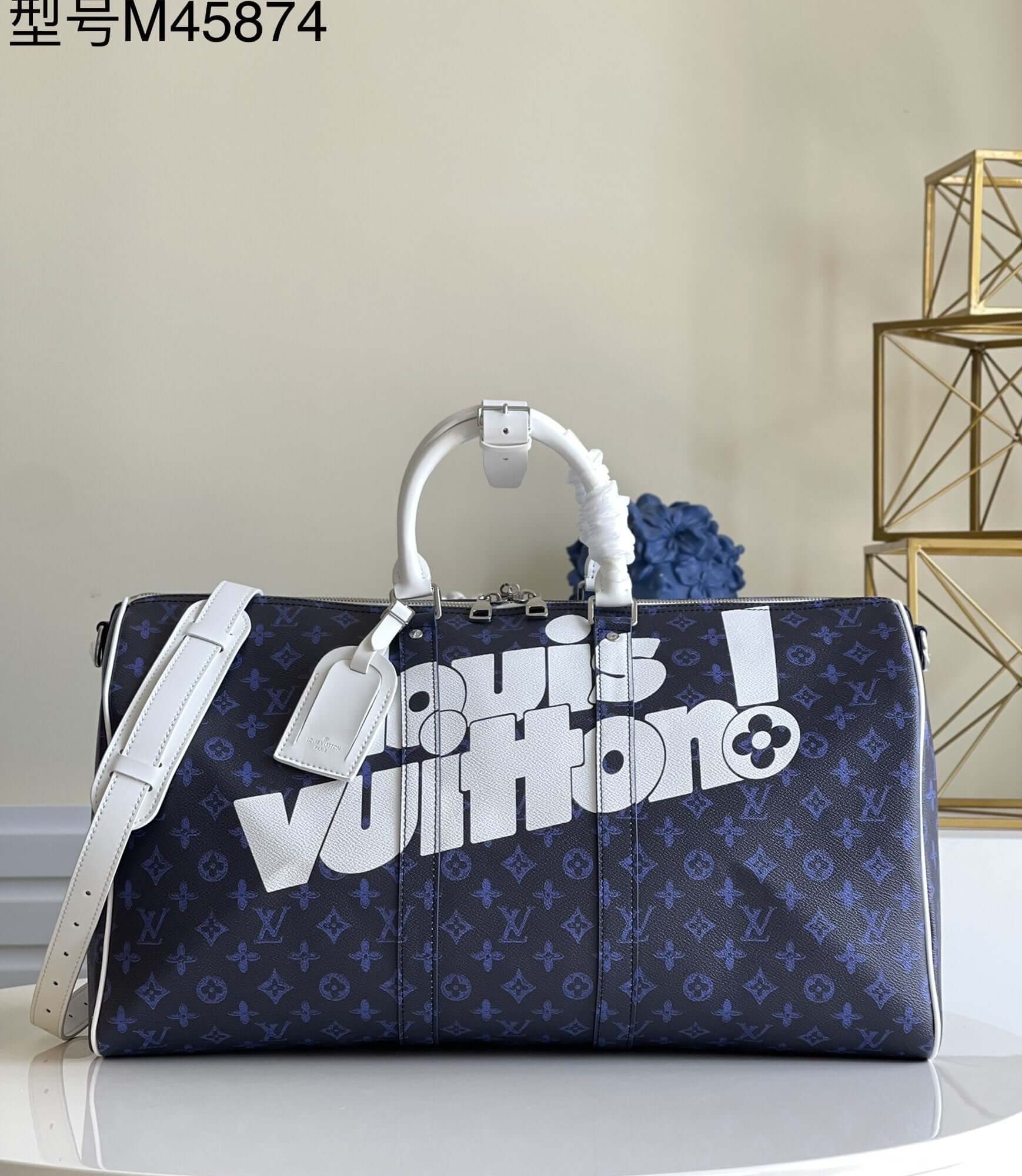 Louis Vuitton LV Monogram canvas Keepall Bandoulière 55 Travel Bag M45874 Blue