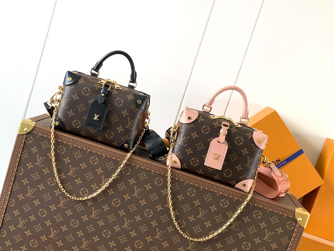 Louis Vuitton LV Monogram canvas Petite Malle Souple Shoulder Handbag M45531 Pink M45571 Black