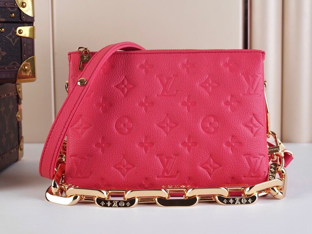 Louis Vuitton LV Monogram embossed Coussin BB 21 Lambskin Shoulder Crossbody Handbag M20750 Fluo Pink - M21259 Black / Red - Khaki Green - Green - Green / Black - Blue - Caramel Brown M20770 White Cream - Silver Grey - Dark Green