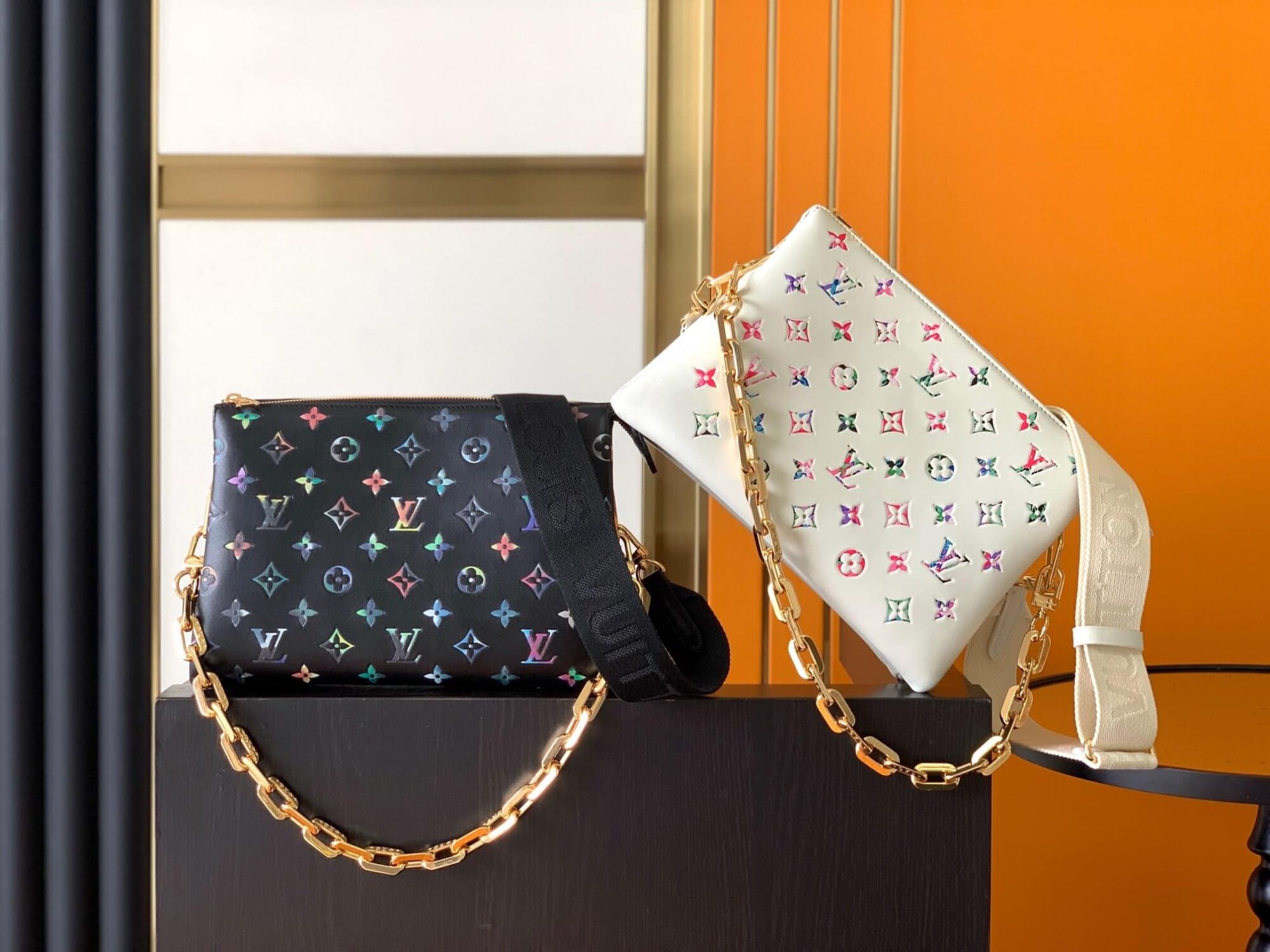 Louis Vuitton LV Monogram embossed Coussin PM H27 Lambskin Shoulder Crossbody Handbag M21353 Balck M21209 White