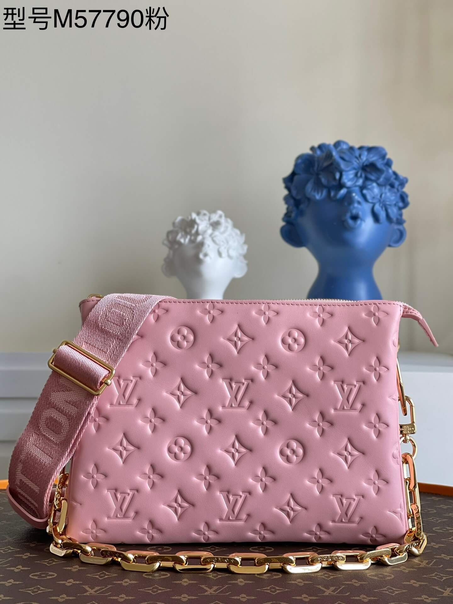 Louis Vuitton LV Monogram embossed Sac Coussin PM H27 Lambskin Shoulder Crossbody Handbag M22395 Pink