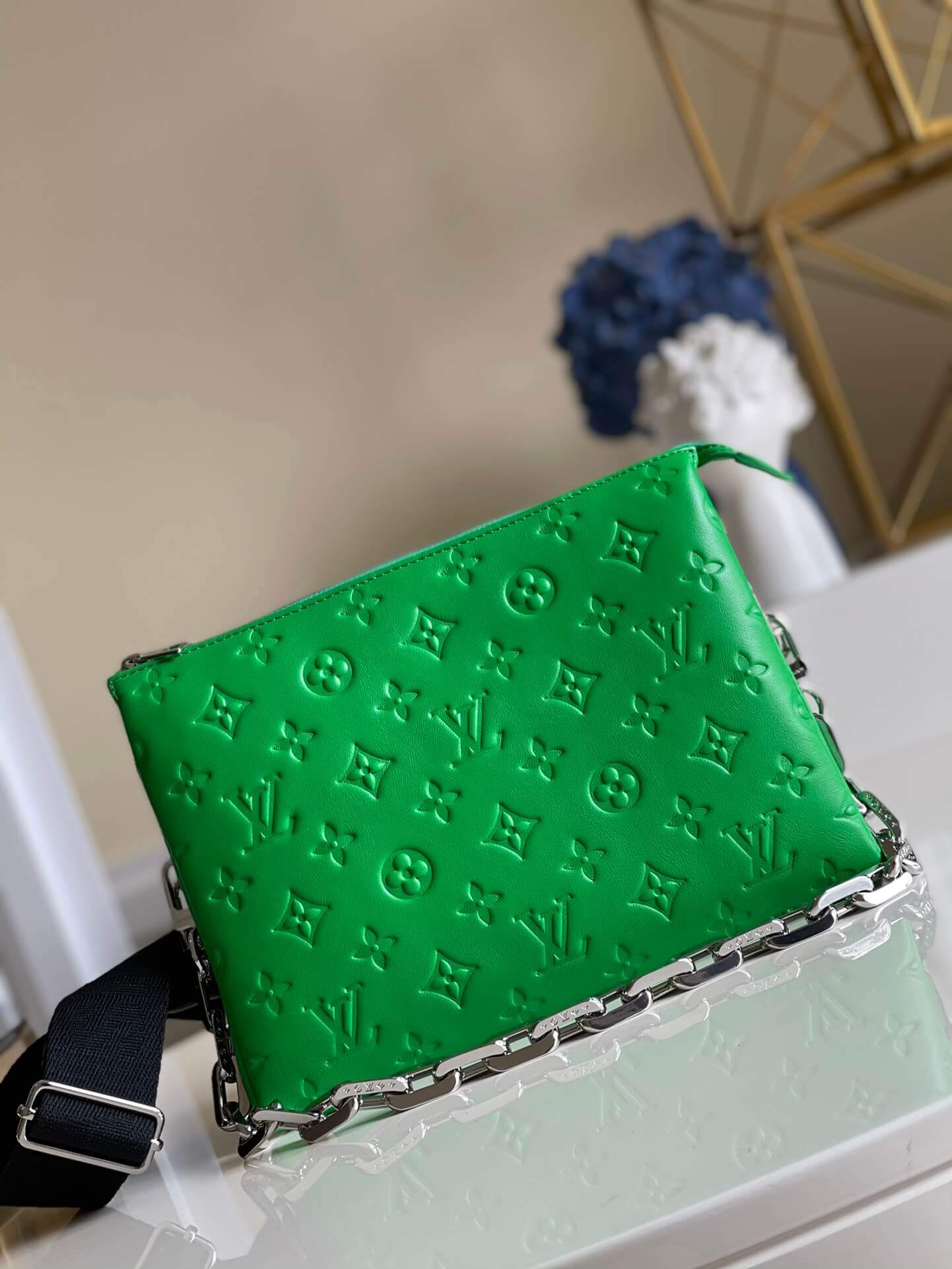 Louis Vuitton LV Monogram embossed Coussin PM H27 Lambskin Shoulder Crossbody Handbag M57790 Green
