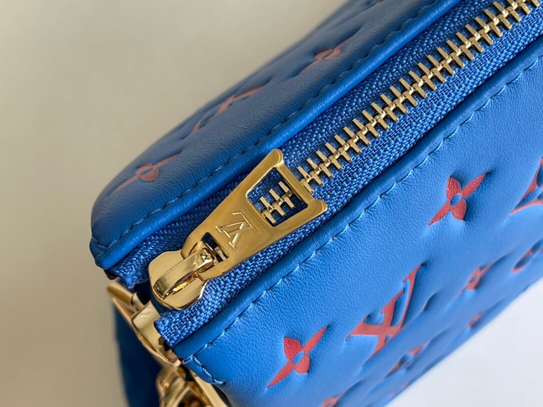 Louis Vuitton LV Monogram embossed Coussin PM H27 Lambskin Shoulder Crossbody Handbag M58626 Blue / Red - Image 6