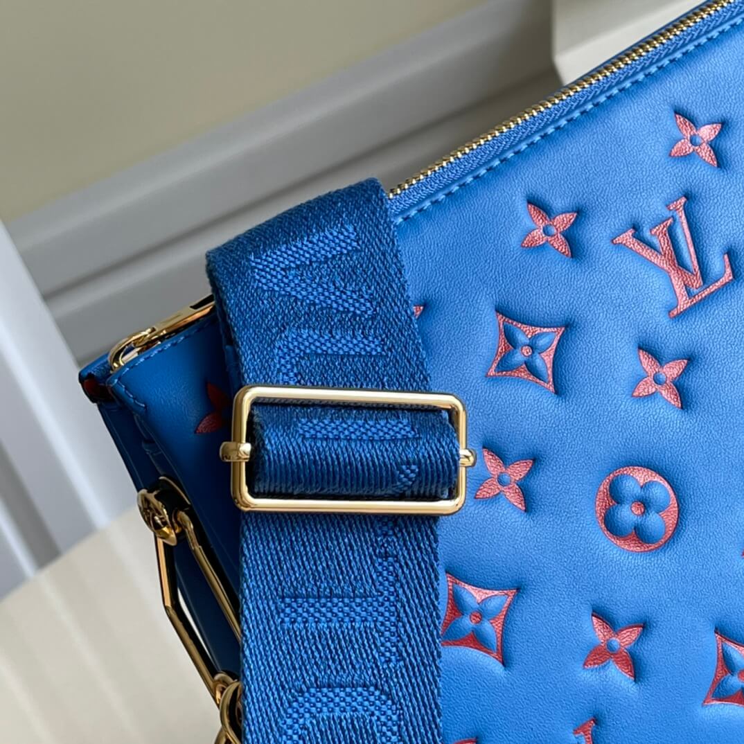 Louis Vuitton LV Monogram embossed Coussin PM H27 Lambskin Shoulder Crossbody Handbag M58626 Blue / Red - Image 5