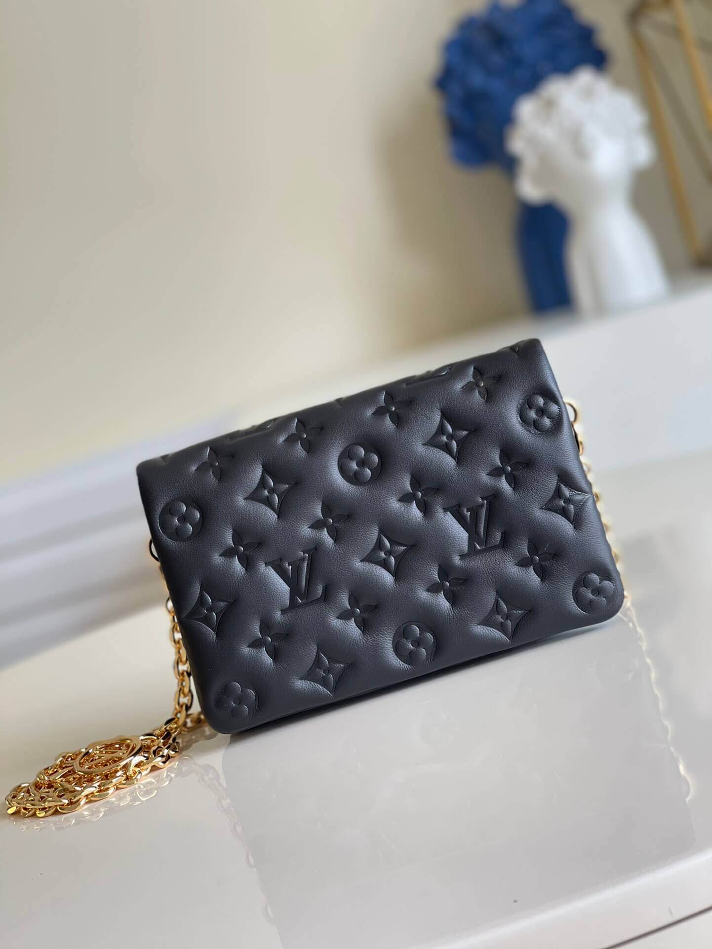 Louis Vuitton LV Monogram embossed lambskin Pochette Coussin Shoulder Handbag M82116 Black - White M80743 Blue / Red M80744 Mint Green / Yellow M80745 Pink / Purple M82162 Camel M80834 Dragée Pink