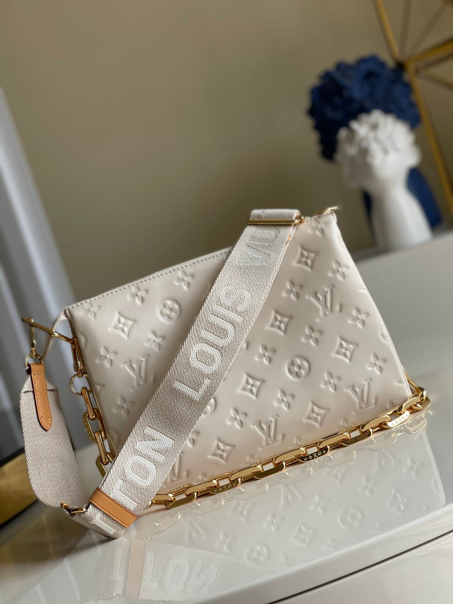 Louis Vuitton LV Monogram embossed Sac Coussin PM H27 Lambskin Shoulder Crossbody Handbag M57793 - M21262 Cream White