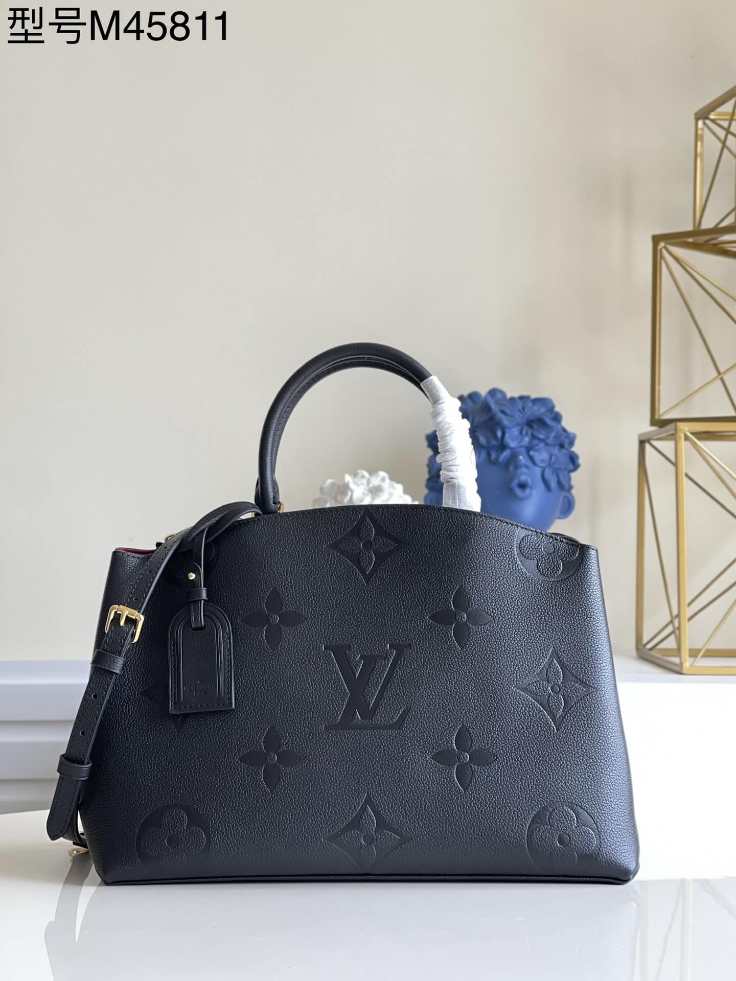 Louis Vuitton LV Monogram empreinte Grand Palais Tote HandBag M45811 Black M45833 Gray Turtledove