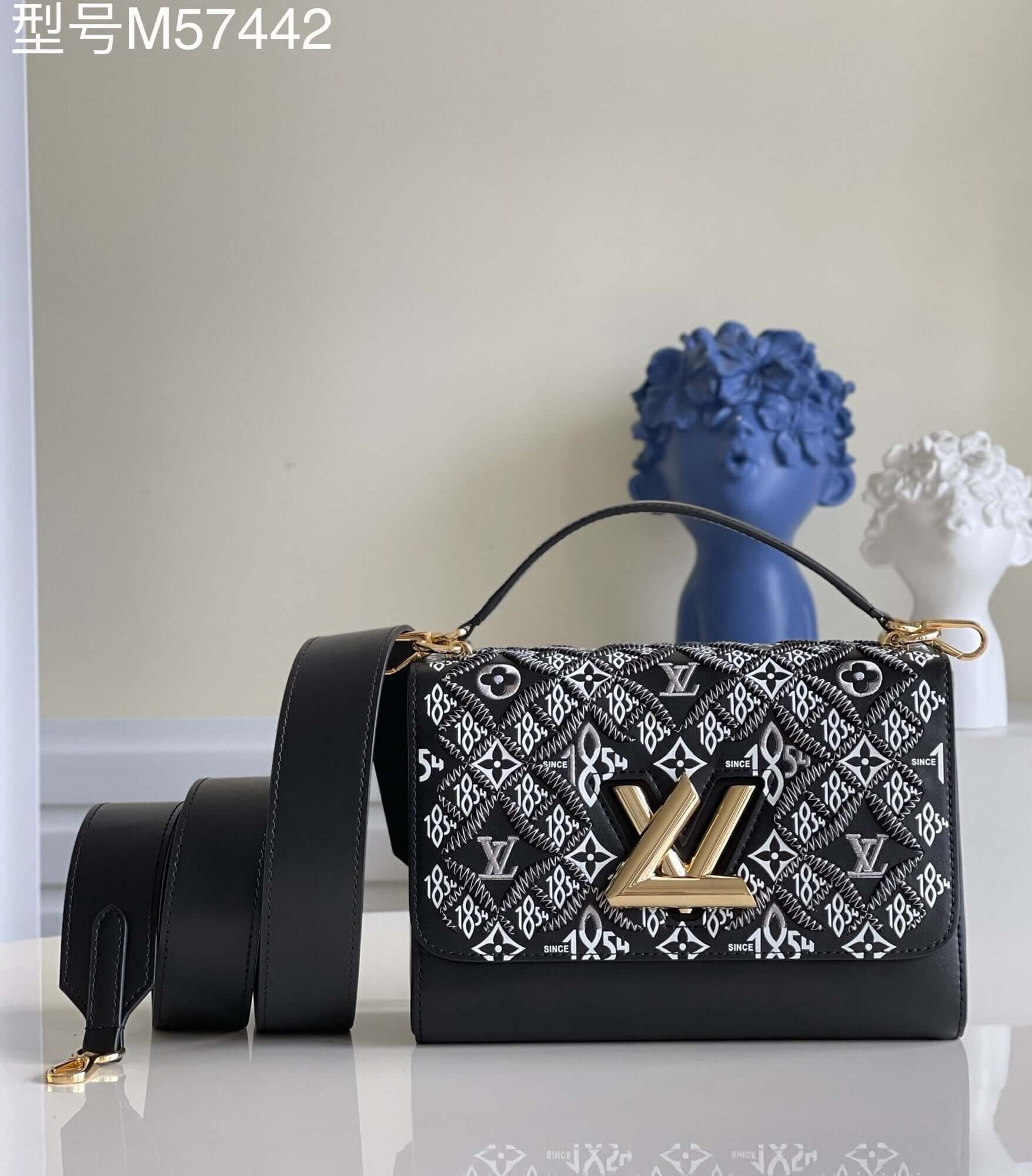 Louis Vuitton LV Monogram flower Twist Medium Shoulder Crossbody Handbag M57442 Black